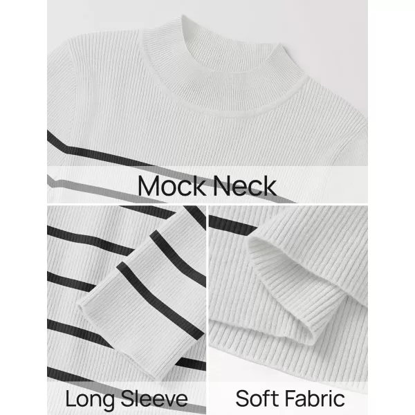 imageZESICA Womens Mock Neck Sweaters Business Casual Long Sleeve Striped Ribbed Knit TopsWhite