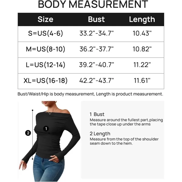imageZESICA Womens Off The Shoulder Long Sleeve Tops 2024 Casual Ruched Slim Fitted Solid Color Basic Tee Shirts Fall OutfitsBlack