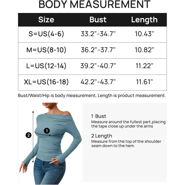 imageZESICA Womens Off The Shoulder Long Sleeve Tops 2024 Casual Ruched Slim Fitted Solid Color Basic Tee Shirts Fall OutfitsBlue