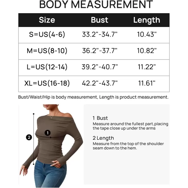 imageZESICA Womens Off The Shoulder Long Sleeve Tops 2024 Casual Ruched Slim Fitted Solid Color Basic Tee Shirts Fall OutfitsCoffee