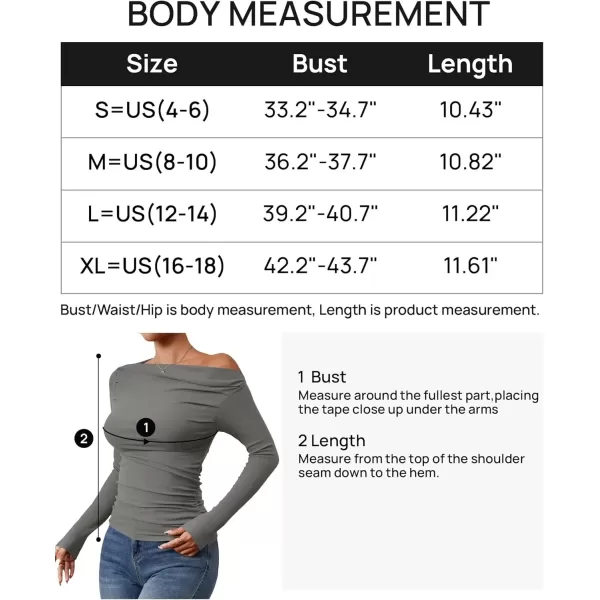 imageZESICA Womens Off The Shoulder Long Sleeve Tops 2024 Casual Ruched Slim Fitted Solid Color Basic Tee Shirts Fall OutfitsGrey