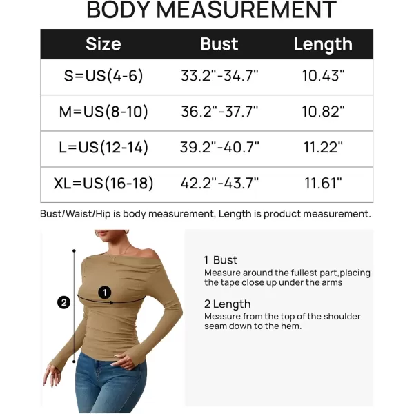 imageZESICA Womens Off The Shoulder Long Sleeve Tops 2024 Casual Ruched Slim Fitted Solid Color Basic Tee Shirts Fall OutfitsKhaki