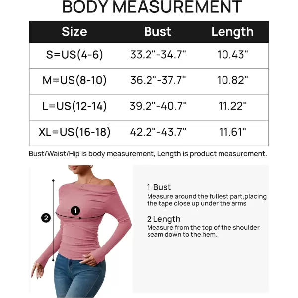 imageZESICA Womens Off The Shoulder Long Sleeve Tops 2024 Casual Ruched Slim Fitted Solid Color Basic Tee Shirts Fall OutfitsPink