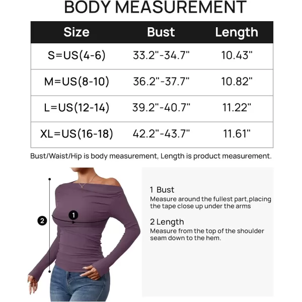imageZESICA Womens Off The Shoulder Long Sleeve Tops 2024 Casual Ruched Slim Fitted Solid Color Basic Tee Shirts Fall OutfitsPurple