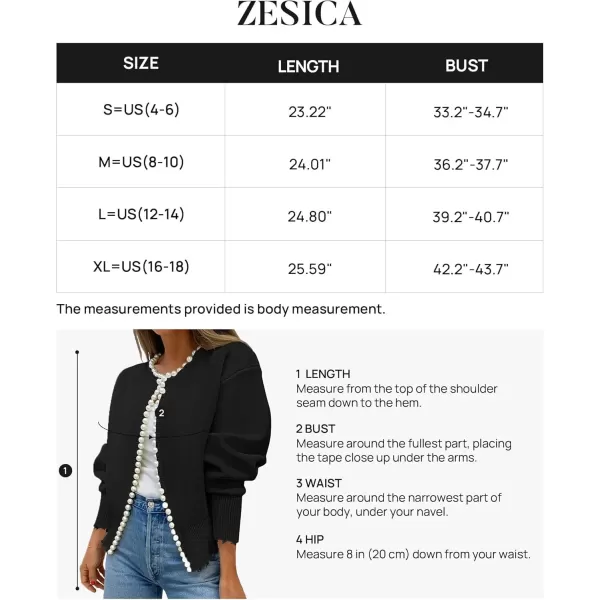 imageZESICA Womens Open Front Cardigan Sweater Casual Knitted Long Sleeve Pearls Trim Outerwear Coat 2024 Trendy ClothesBlack