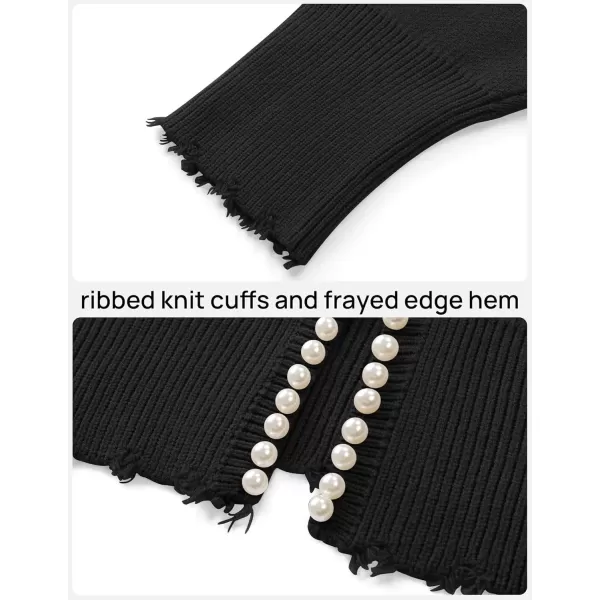 imageZESICA Womens Open Front Cardigan Sweater Casual Knitted Long Sleeve Pearls Trim Outerwear Coat 2024 Trendy ClothesBlack