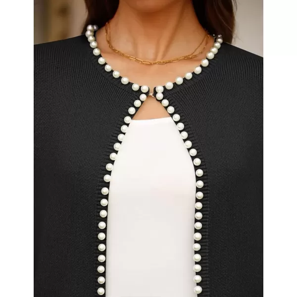 imageZESICA Womens Open Front Cardigan Sweater Casual Knitted Long Sleeve Pearls Trim Outerwear Coat 2024 Trendy ClothesBlack