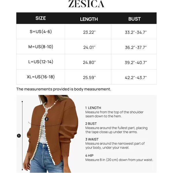imageZESICA Womens Open Front Cardigan Sweater Casual Knitted Long Sleeve Pearls Trim Outerwear Coat 2024 Trendy ClothesBrown