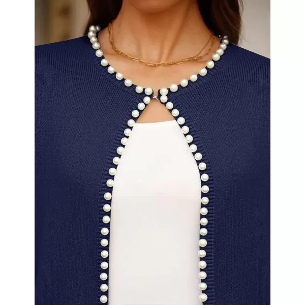 imageZESICA Womens Open Front Cardigan Sweater Casual Knitted Long Sleeve Pearls Trim Outerwear Coat 2024 Trendy ClothesDark Purple