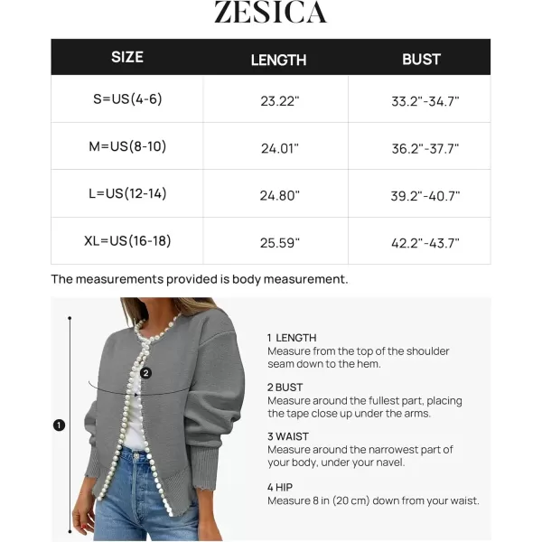 imageZESICA Womens Open Front Cardigan Sweater Casual Knitted Long Sleeve Pearls Trim Outerwear Coat 2024 Trendy ClothesGrey