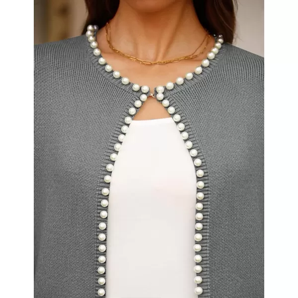 imageZESICA Womens Open Front Cardigan Sweater Casual Knitted Long Sleeve Pearls Trim Outerwear Coat 2024 Trendy ClothesGrey