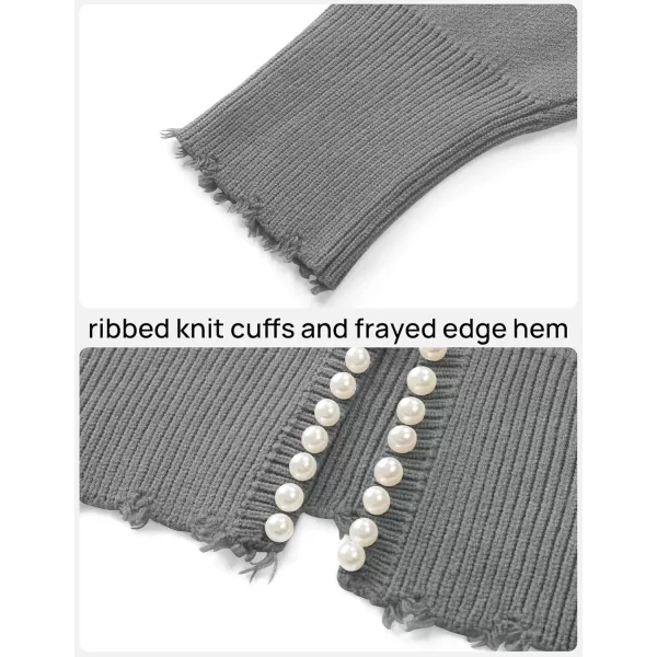 imageZESICA Womens Open Front Cardigan Sweater Casual Knitted Long Sleeve Pearls Trim Outerwear Coat 2024 Trendy ClothesGrey
