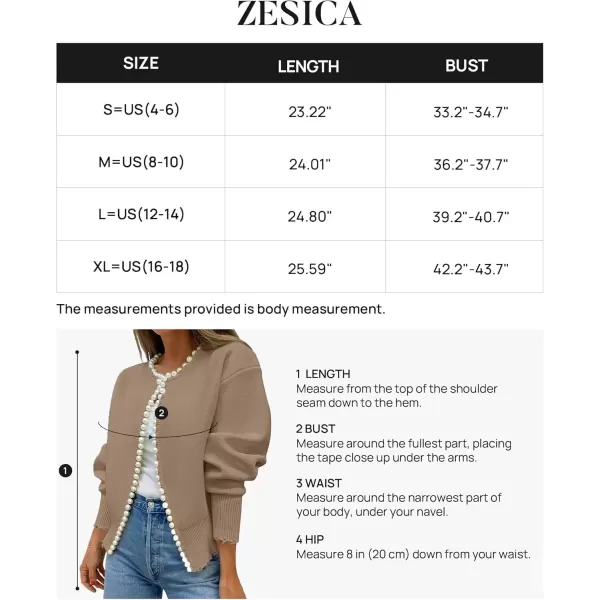 imageZESICA Womens Open Front Cardigan Sweater Casual Knitted Long Sleeve Pearls Trim Outerwear Coat 2024 Trendy ClothesKhaki