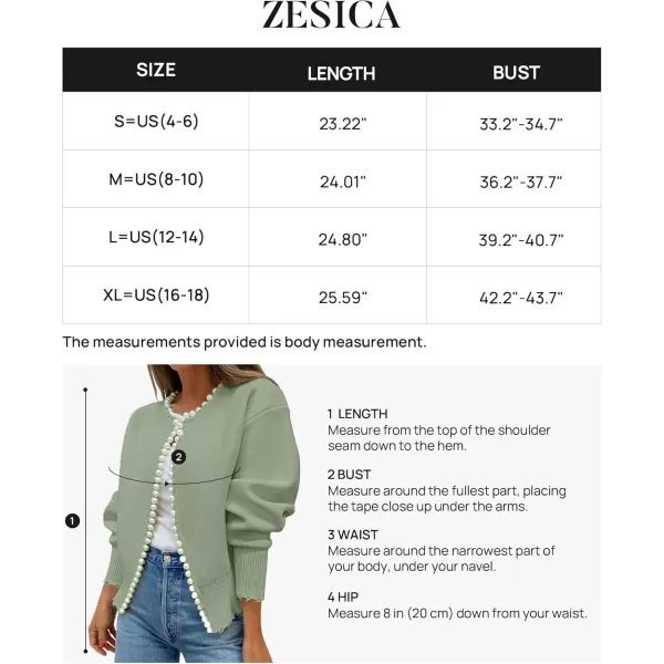 imageZESICA Womens Open Front Cardigan Sweater Casual Knitted Long Sleeve Pearls Trim Outerwear Coat 2024 Trendy ClothesPea Green