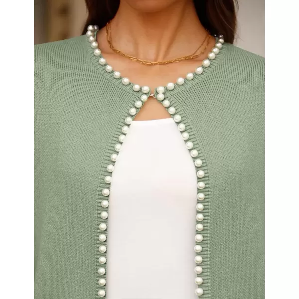 imageZESICA Womens Open Front Cardigan Sweater Casual Knitted Long Sleeve Pearls Trim Outerwear Coat 2024 Trendy ClothesPea Green