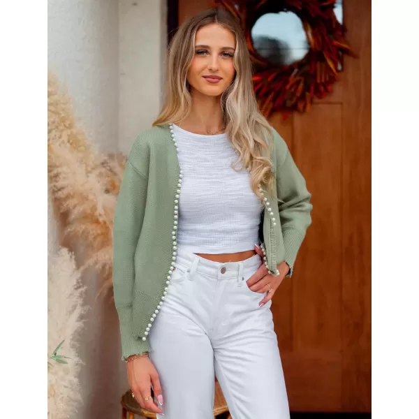 imageZESICA Womens Open Front Cardigan Sweater Casual Knitted Long Sleeve Pearls Trim Outerwear Coat 2024 Trendy ClothesPea Green