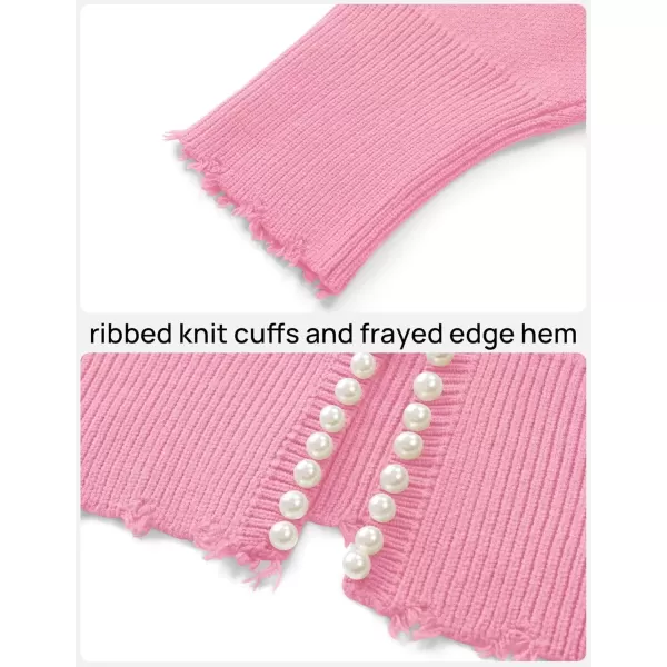 imageZESICA Womens Open Front Cardigan Sweater Casual Knitted Long Sleeve Pearls Trim Outerwear Coat 2024 Trendy ClothesPink