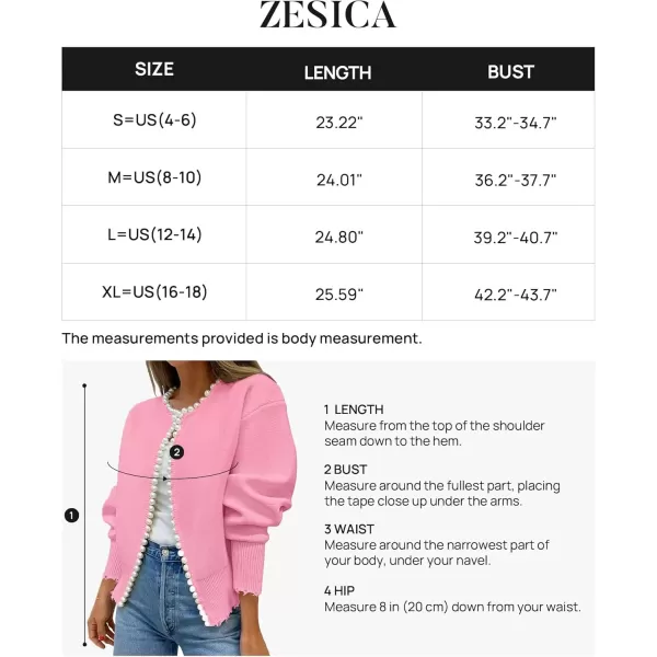 imageZESICA Womens Open Front Cardigan Sweater Casual Knitted Long Sleeve Pearls Trim Outerwear Coat 2024 Trendy ClothesPink