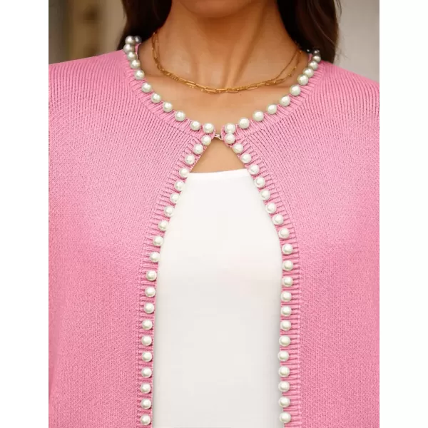 imageZESICA Womens Open Front Cardigan Sweater Casual Knitted Long Sleeve Pearls Trim Outerwear Coat 2024 Trendy ClothesPink