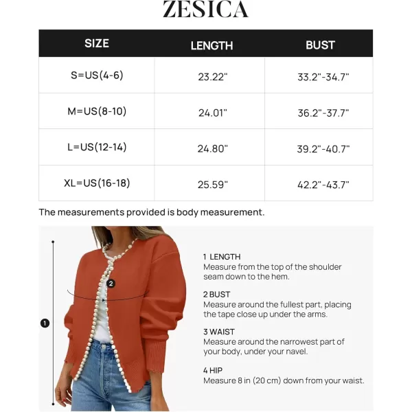 imageZESICA Womens Open Front Cardigan Sweater Casual Knitted Long Sleeve Pearls Trim Outerwear Coat 2024 Trendy ClothesRust