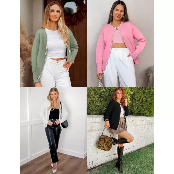 imageZESICA Womens Open Front Cardigan Sweater Casual Knitted Long Sleeve Pearls Trim Outerwear Coat 2024 Trendy ClothesRust
