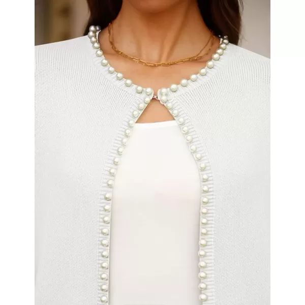 imageZESICA Womens Open Front Cardigan Sweater Casual Knitted Long Sleeve Pearls Trim Outerwear Coat 2024 Trendy ClothesWhite