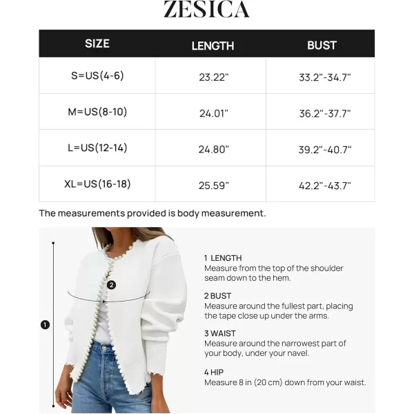 imageZESICA Womens Open Front Cardigan Sweater Casual Knitted Long Sleeve Pearls Trim Outerwear Coat 2024 Trendy ClothesWhite