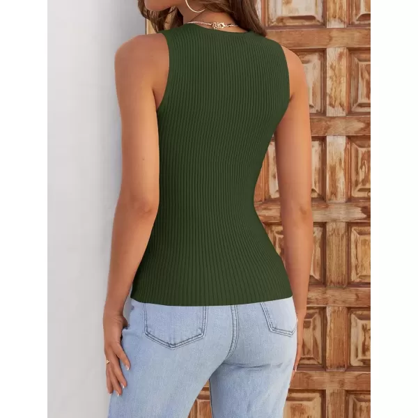 imageZESICA Womens Ribbed Tank Tops 2024 Summer Sleeveless High Neck Casual Slim Fitted Basic Knit ShirtsArmygreen