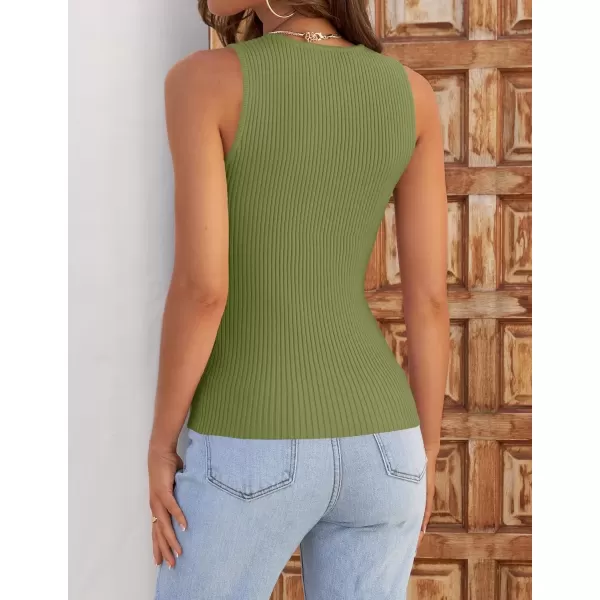 imageZESICA Womens Ribbed Tank Tops 2024 Summer Sleeveless High Neck Casual Slim Fitted Basic Knit ShirtsBean Green