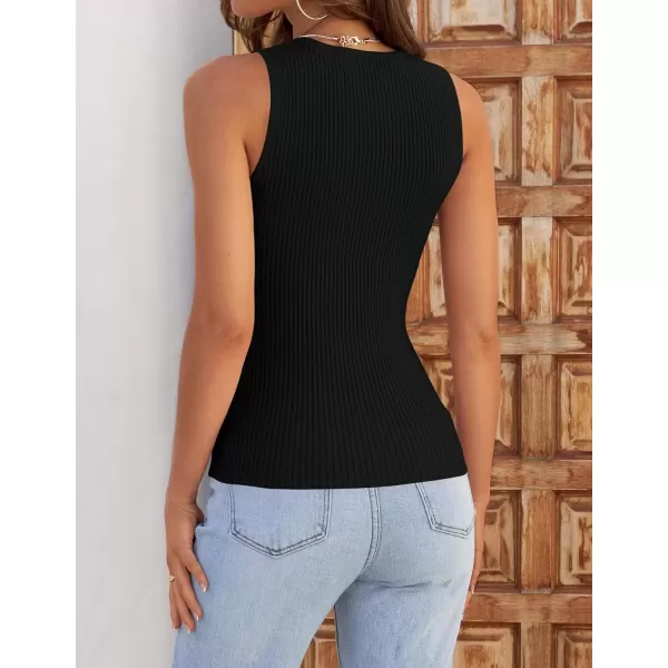 imageZESICA Womens Ribbed Tank Tops 2024 Summer Sleeveless High Neck Casual Slim Fitted Basic Knit ShirtsBlack