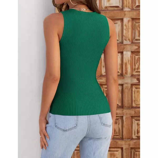 imageZESICA Womens Ribbed Tank Tops 2024 Summer Sleeveless High Neck Casual Slim Fitted Basic Knit ShirtsGreen