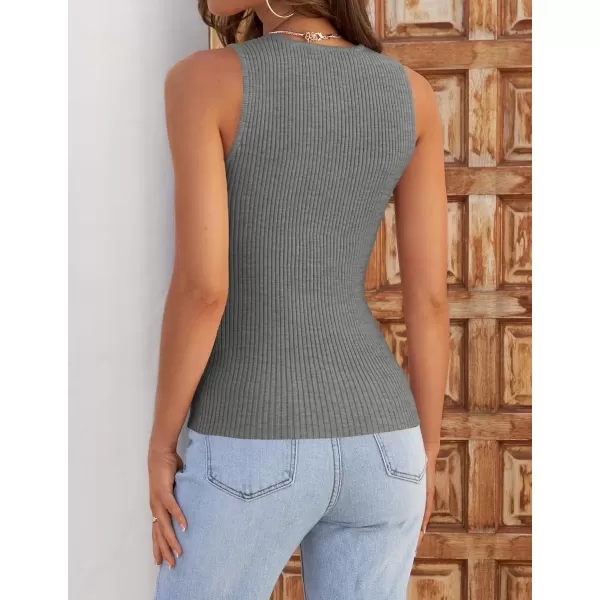 imageZESICA Womens Ribbed Tank Tops 2024 Summer Sleeveless High Neck Casual Slim Fitted Basic Knit ShirtsGrey