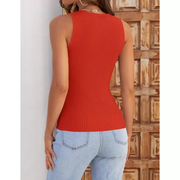 imageZESICA Womens Ribbed Tank Tops 2024 Summer Sleeveless High Neck Casual Slim Fitted Basic Knit ShirtsOrangered
