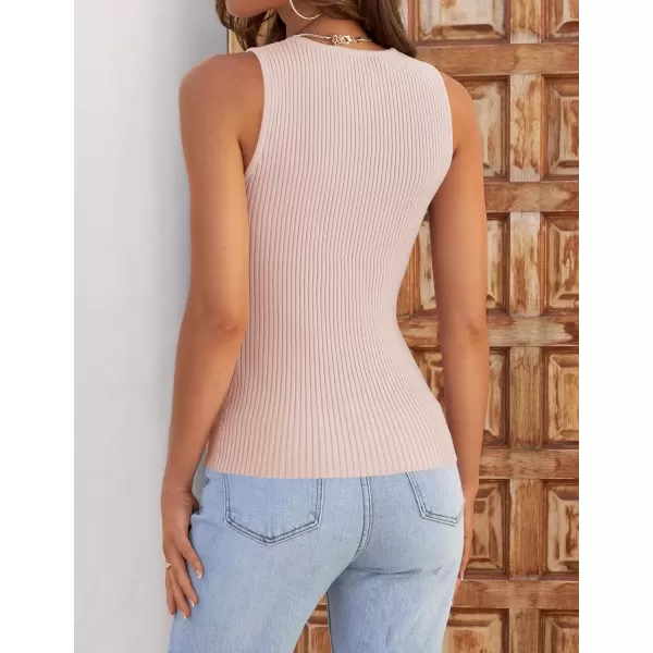 imageZESICA Womens Ribbed Tank Tops 2024 Summer Sleeveless High Neck Casual Slim Fitted Basic Knit ShirtsPink