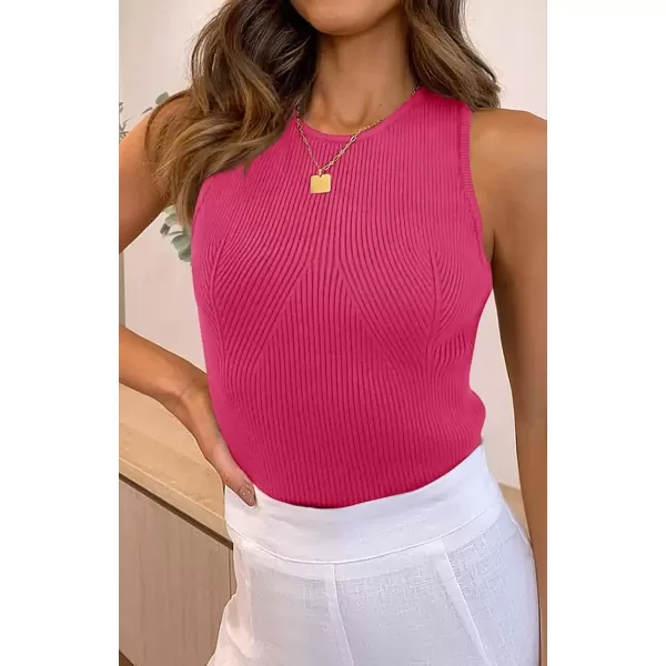 imageZESICA Womens Ribbed Tank Tops 2024 Summer Sleeveless High Neck Casual Slim Fitted Basic Knit ShirtsRose