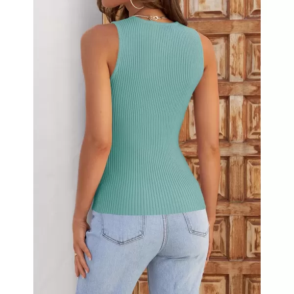 imageZESICA Womens Ribbed Tank Tops 2024 Summer Sleeveless High Neck Casual Slim Fitted Basic Knit ShirtsSage