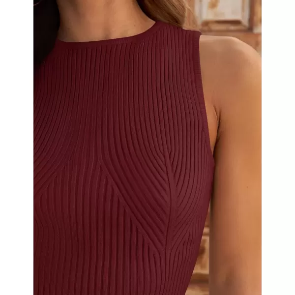 imageZESICA Womens Ribbed Tank Tops 2024 Summer Sleeveless High Neck Casual Slim Fitted Basic Knit ShirtsWine
