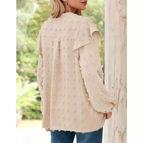 imageZESICA Womens Ruffle Long Sleeve Chiffon Blouses V Neck Swiss Dot Fall Shirts Dressy Casual Tunic TopsApricot