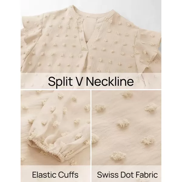 imageZESICA Womens Ruffle Long Sleeve Chiffon Blouses V Neck Swiss Dot Fall Shirts Dressy Casual Tunic TopsApricot