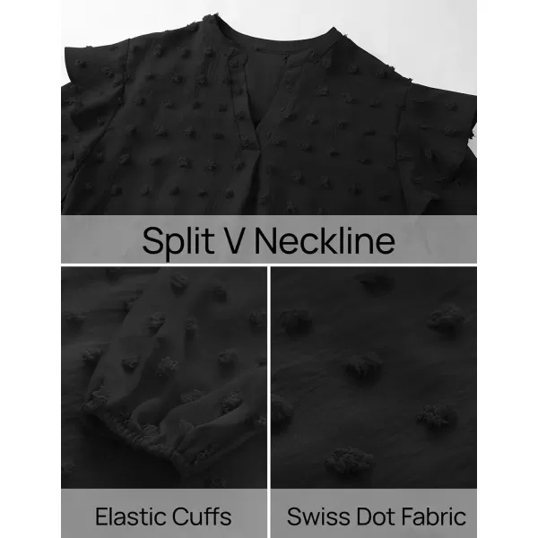 imageZESICA Womens Ruffle Long Sleeve Chiffon Blouses V Neck Swiss Dot Fall Shirts Dressy Casual Tunic TopsBlack