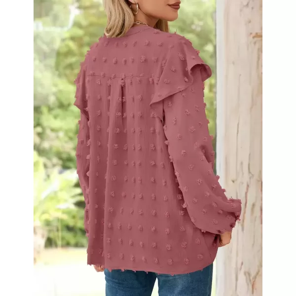 imageZESICA Womens Ruffle Long Sleeve Chiffon Blouses V Neck Swiss Dot Fall Shirts Dressy Casual Tunic TopsCameo