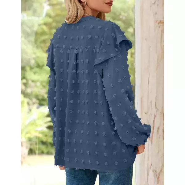 imageZESICA Womens Ruffle Long Sleeve Chiffon Blouses V Neck Swiss Dot Fall Shirts Dressy Casual Tunic TopsDark Blue
