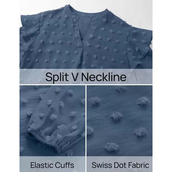 imageZESICA Womens Ruffle Long Sleeve Chiffon Blouses V Neck Swiss Dot Fall Shirts Dressy Casual Tunic TopsDark Blue