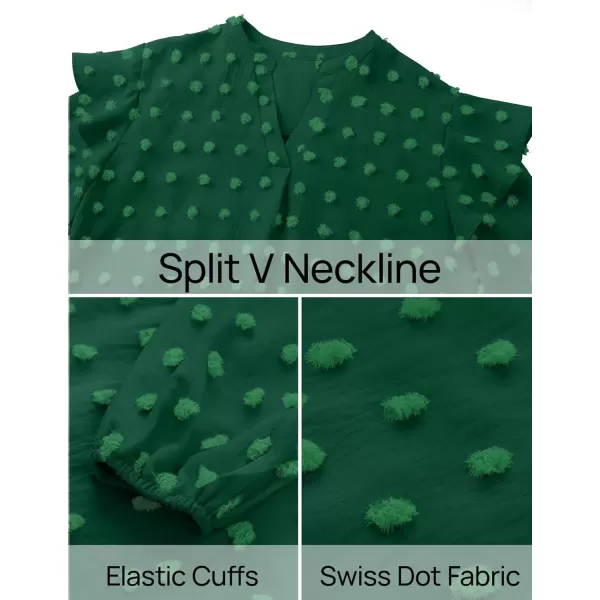 imageZESICA Womens Ruffle Long Sleeve Chiffon Blouses V Neck Swiss Dot Fall Shirts Dressy Casual Tunic TopsDarkgreen