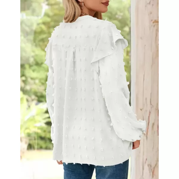 imageZESICA Womens Ruffle Long Sleeve Chiffon Blouses V Neck Swiss Dot Fall Shirts Dressy Casual Tunic TopsWhite