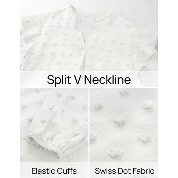 imageZESICA Womens Ruffle Long Sleeve Chiffon Blouses V Neck Swiss Dot Fall Shirts Dressy Casual Tunic TopsWhite