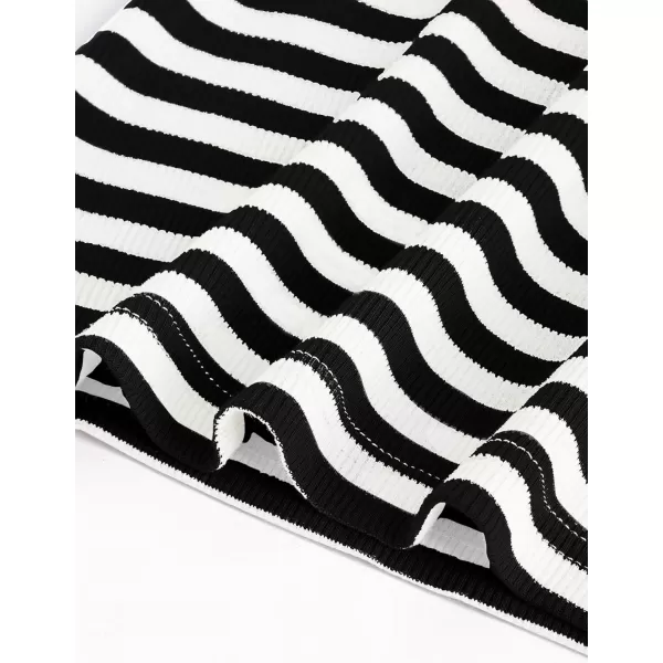 imageZESICA Womens Ruffle Short Sleeve Striped T Shirts 2024 Summer Scoop Neck Slim Fitted Causal Basic Tee TopsBlack