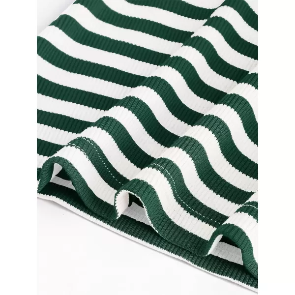 imageZESICA Womens Ruffle Short Sleeve Striped T Shirts 2024 Summer Scoop Neck Slim Fitted Causal Basic Tee TopsGreen