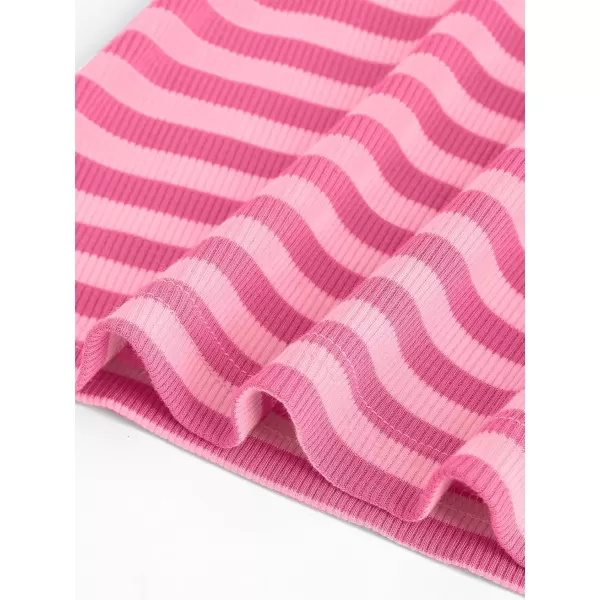 imageZESICA Womens Ruffle Short Sleeve Striped T Shirts 2024 Summer Scoop Neck Slim Fitted Causal Basic Tee TopsRose Pink