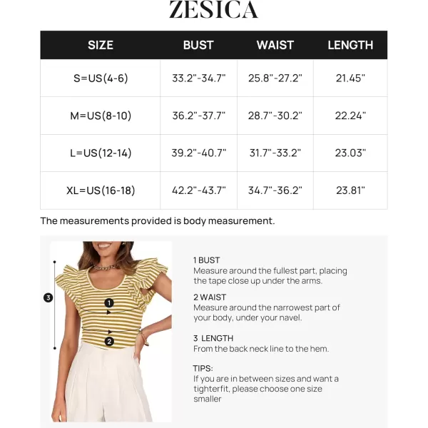 imageZESICA Womens Ruffle Short Sleeve Striped T Shirts 2024 Summer Scoop Neck Slim Fitted Causal Basic Tee TopsYellow